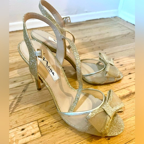 Nina New York - Gold Glitter Stilettos - Size 8.5/38.5 - Picture 1 of 8